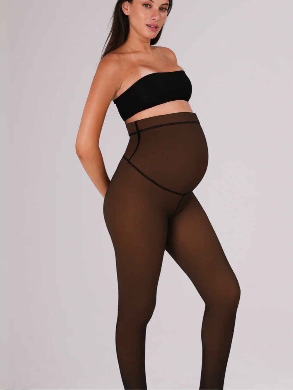 Noosh toast Maternity fleece lined Tights in Tan/Black S/M